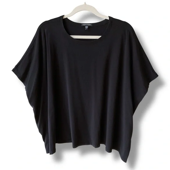 Eileen Fisher Fine Jersey Round Neck Box-Top Black Size M - Picture 2 of 6